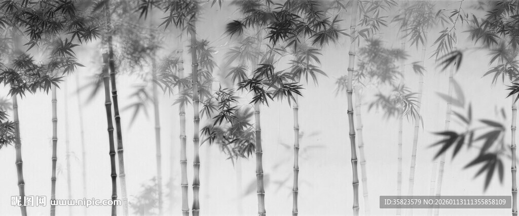 新中式灯箱水墨竹子背景墙