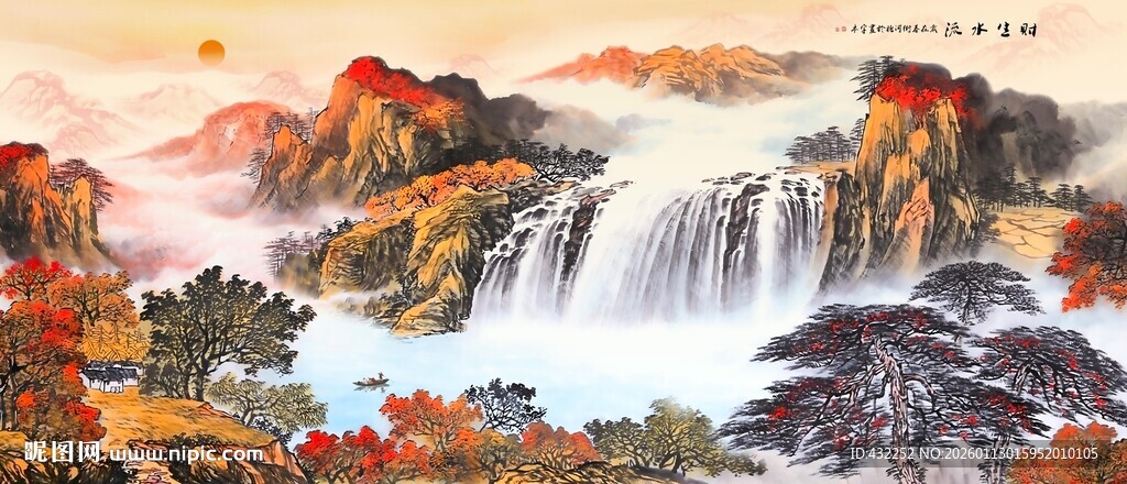 壮丽山水瀑布景观图