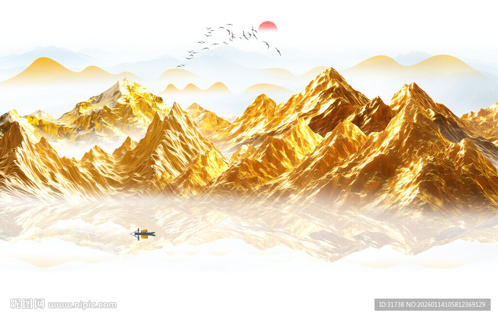 金箔山水画背景墙