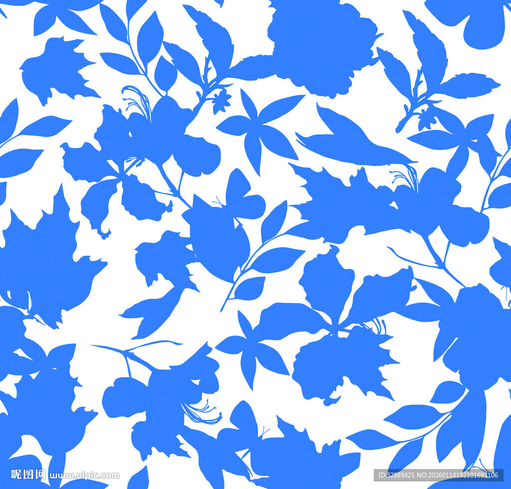 蓝白花卉图案纹理背景
