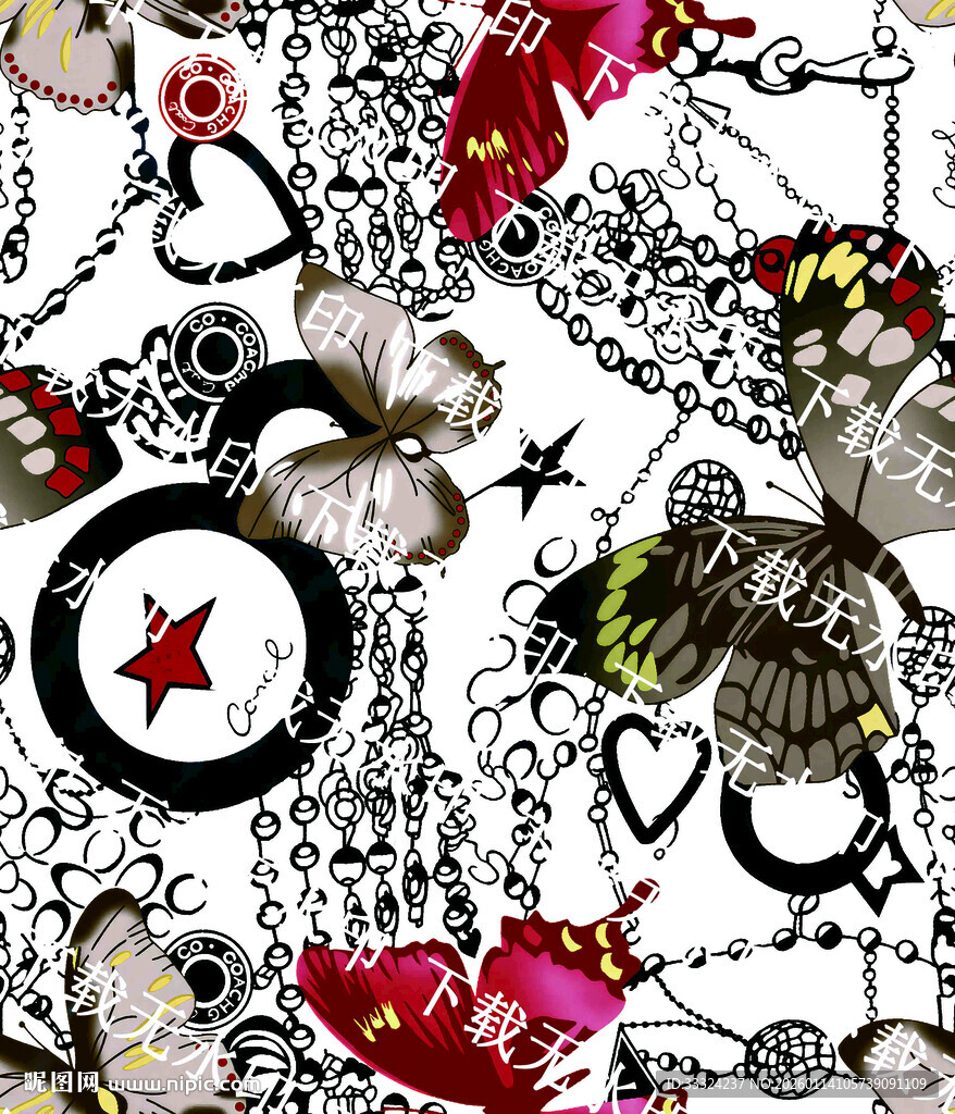 多彩图案 面具蝴蝶与装饰元素