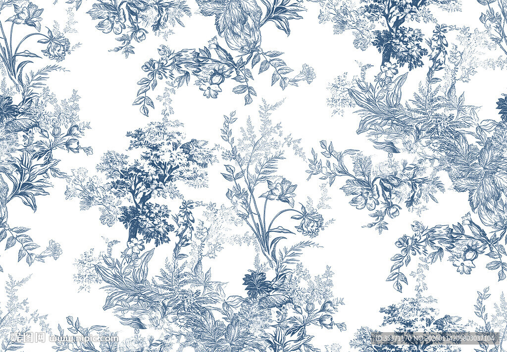 蓝白花卉图案纹理背景