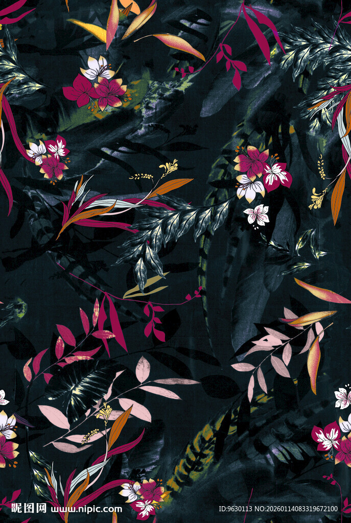 深色花卉图案布料纹理