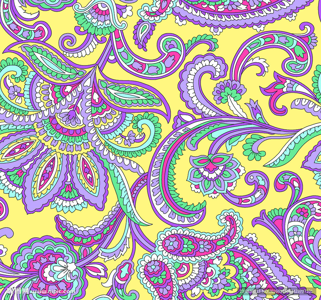 多彩佩斯利花纹图案