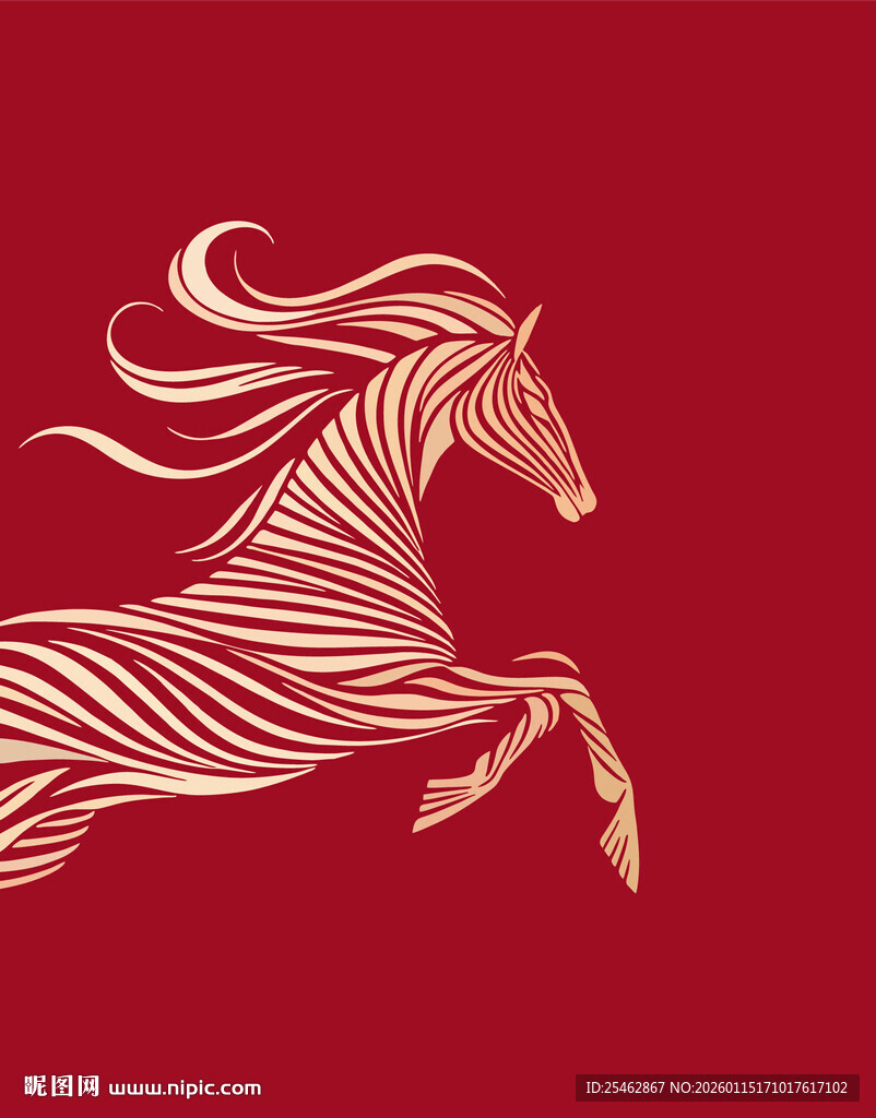 奔腾骏马红色艺术图案