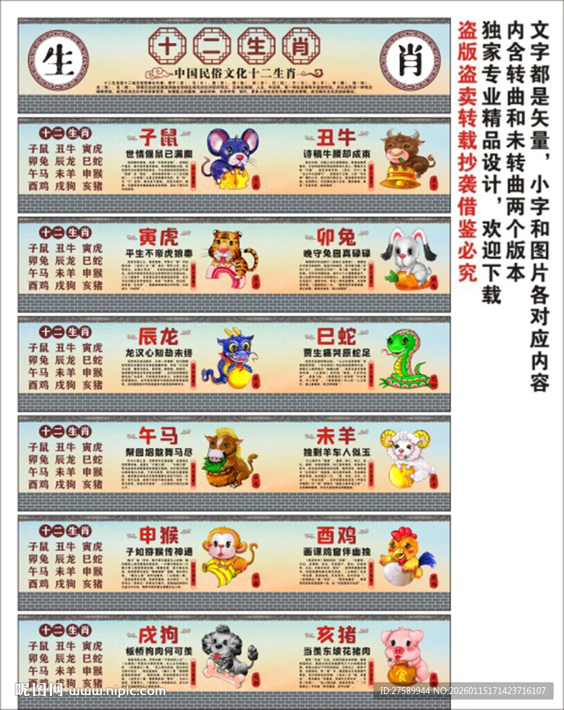 十二生肖海报展板挂画宣传文化墙