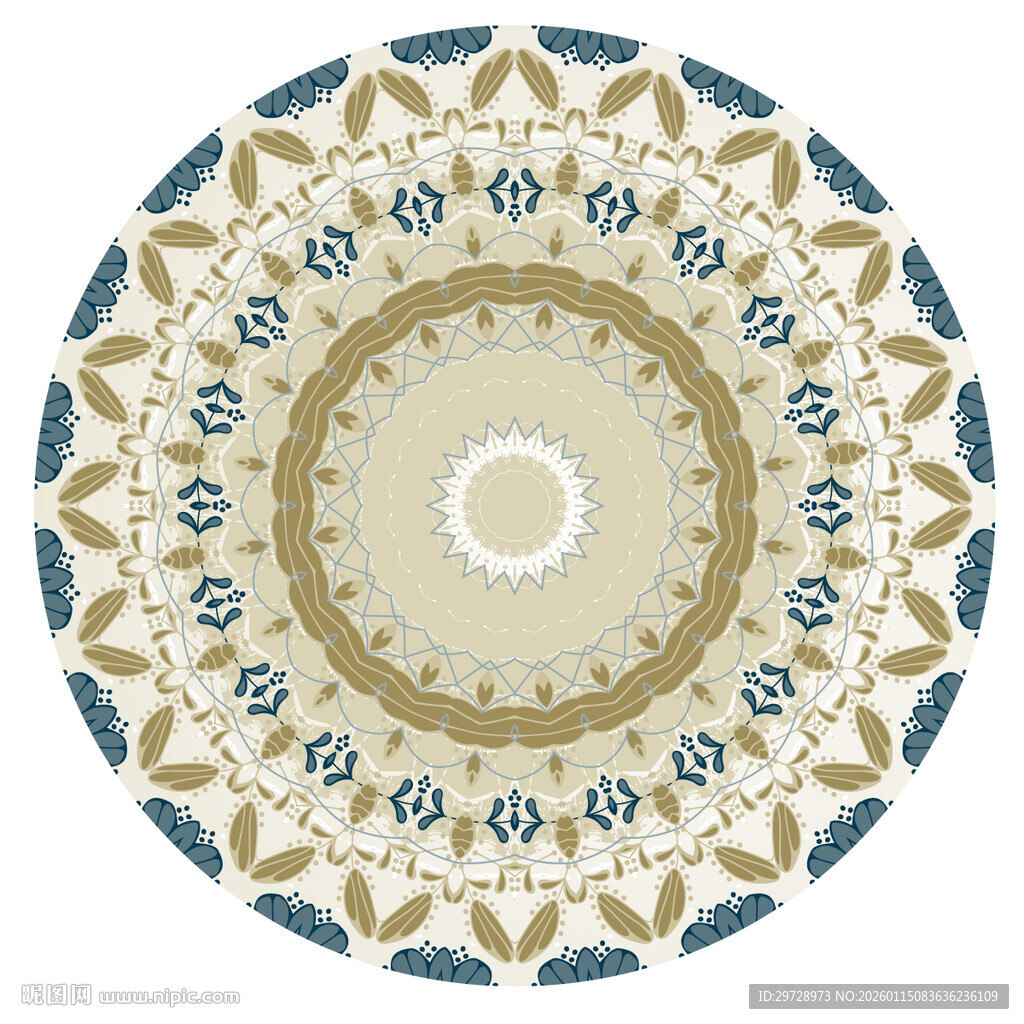 新中式古典花纹圆形地毯