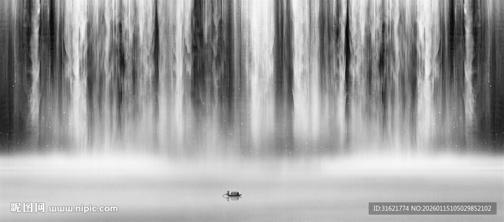 水墨瀑布背景墙 瀑布山水画