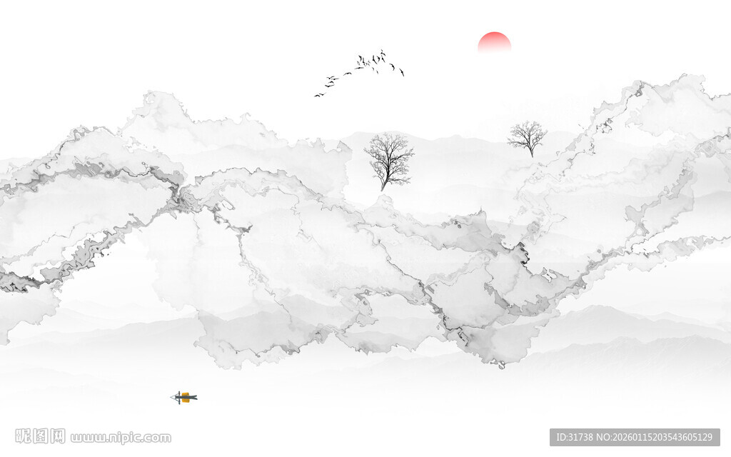 抽象水墨线条烟雾山水电视背景墙