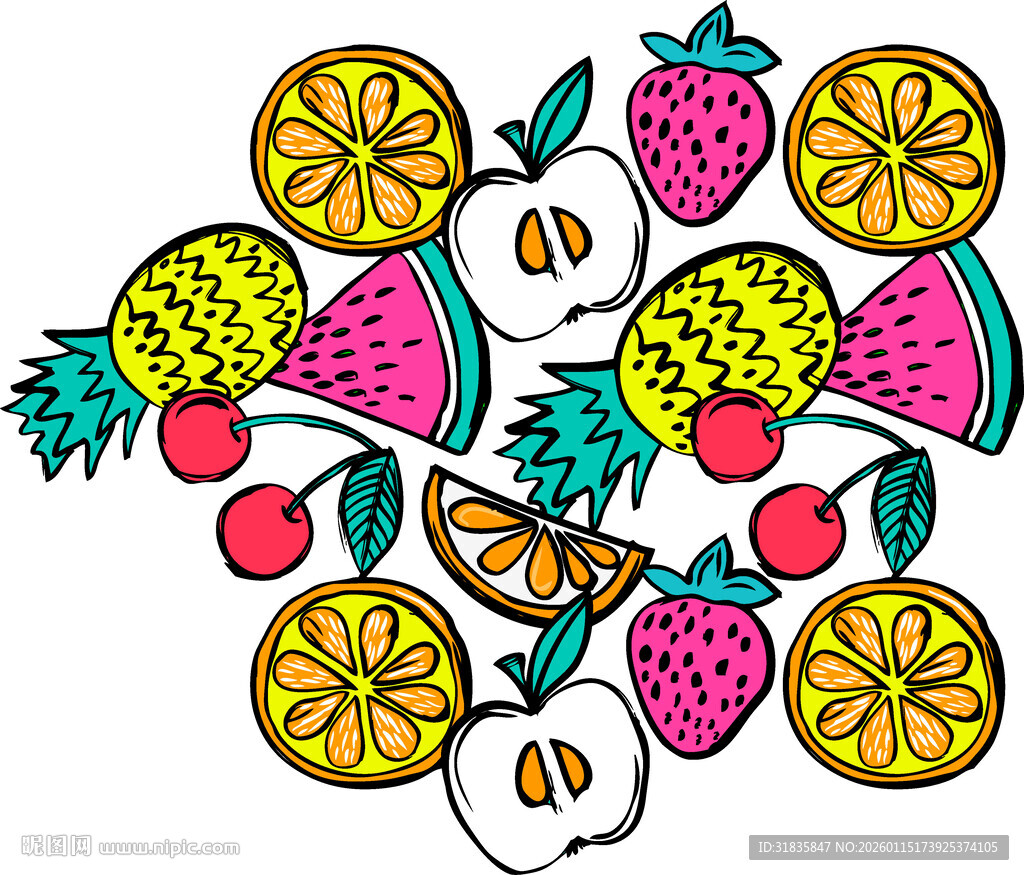 缤纷水果插画图案设计