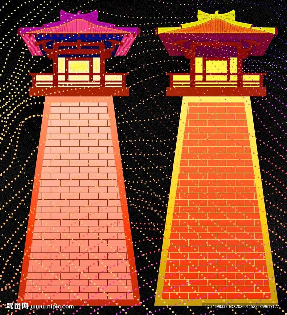 中式塔楼建筑矢量绘制图