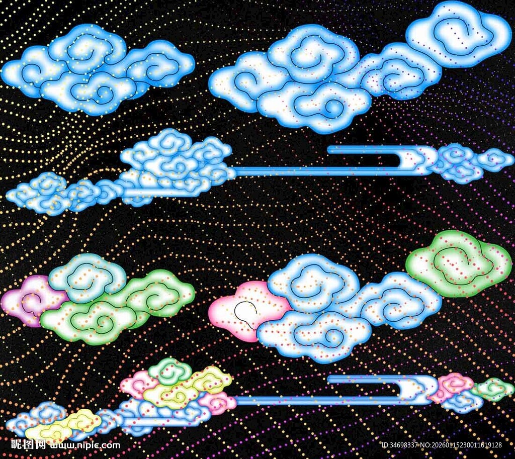 多彩中式云纹图案设计元素