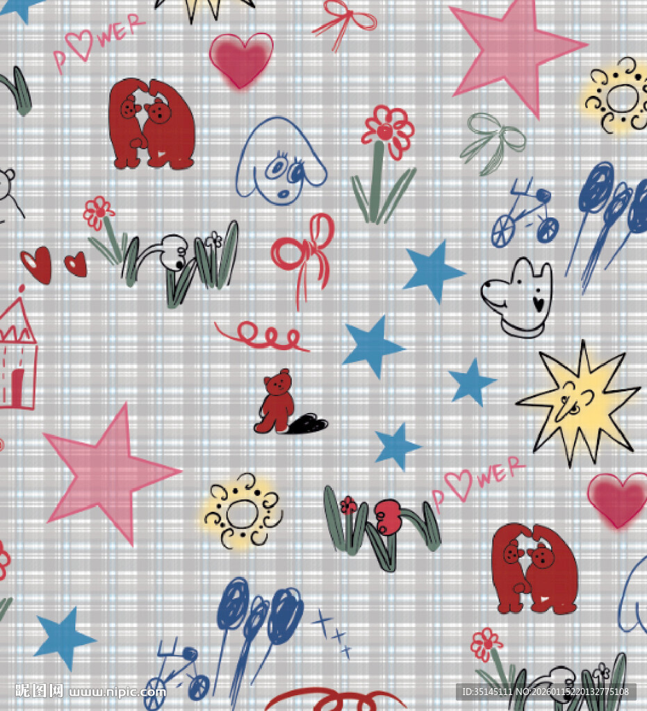 童趣手绘风卡通格子