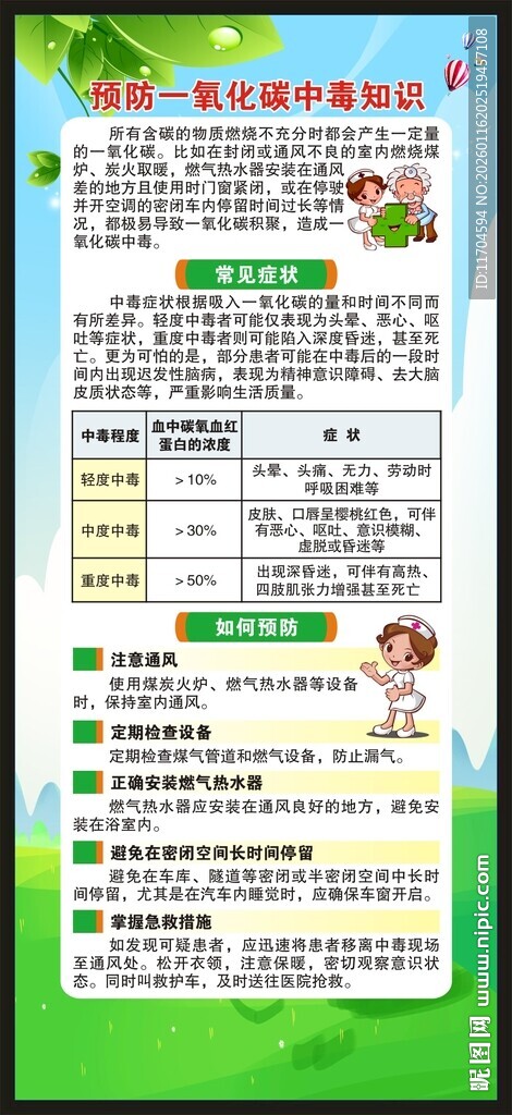 预防一氧化碳中毒展架