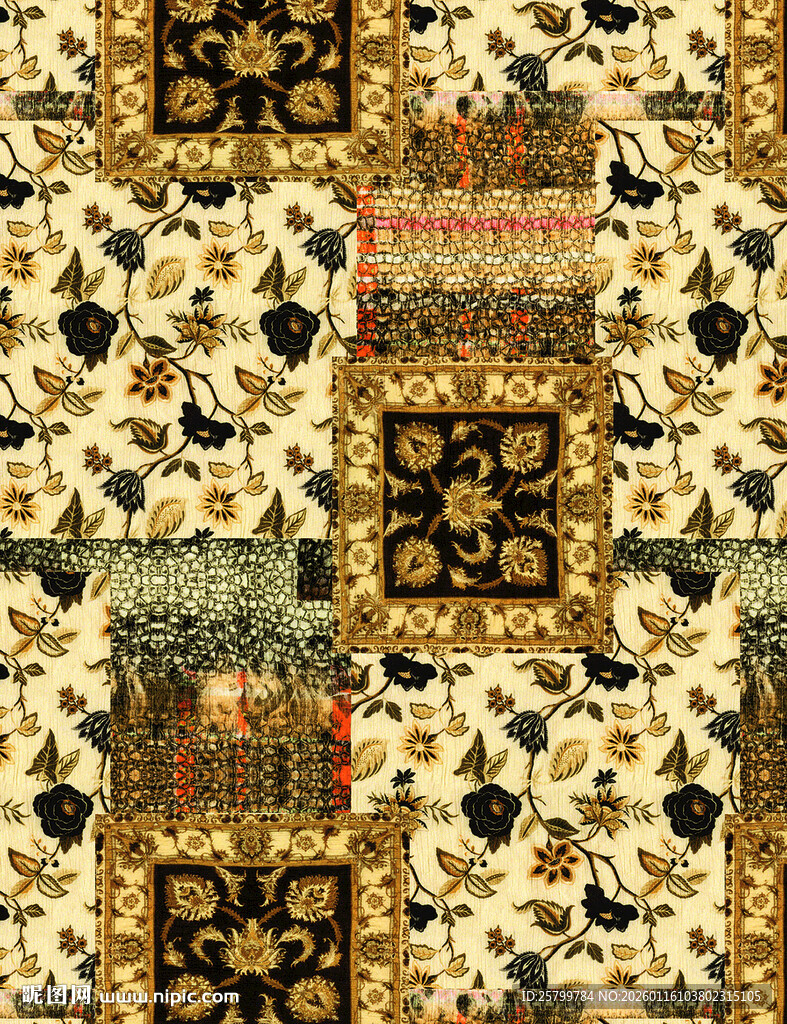 复古拼贴风几何图案地毯