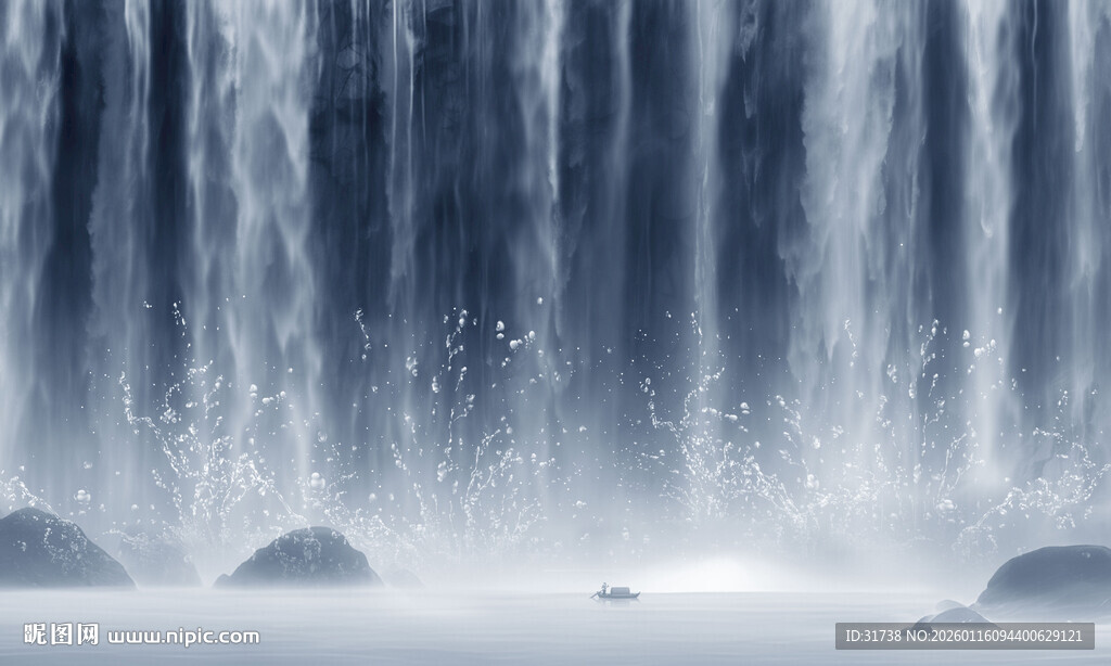 高山流水瀑布山水画背景墙