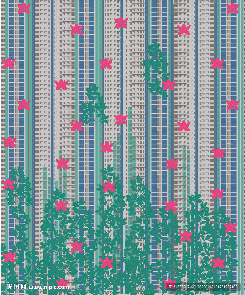 花卉条纹图案面料设计