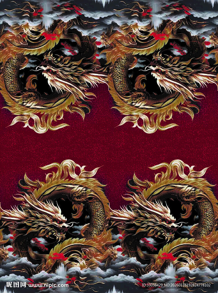 中式龙纹刺绣图案设计