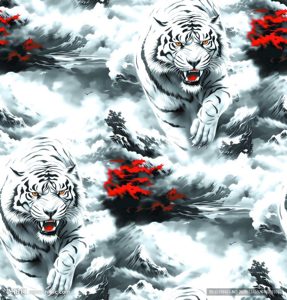 白虎水墨图案 尽显东方韵味老虎
