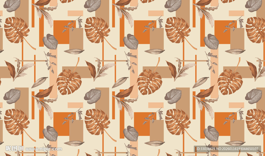 几何图案复古风背景图 热带树叶