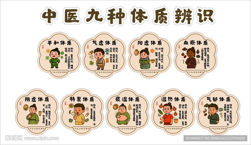 中医九种体质辨识图标展示