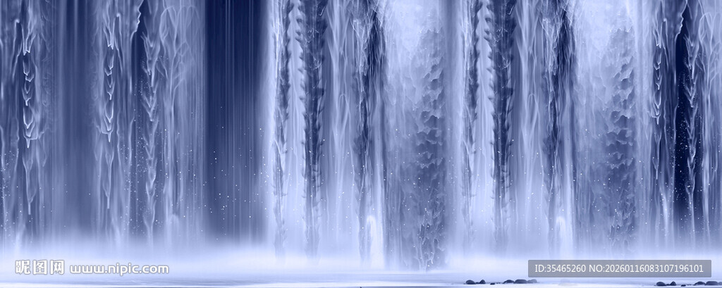 高山流水瀑布山水画