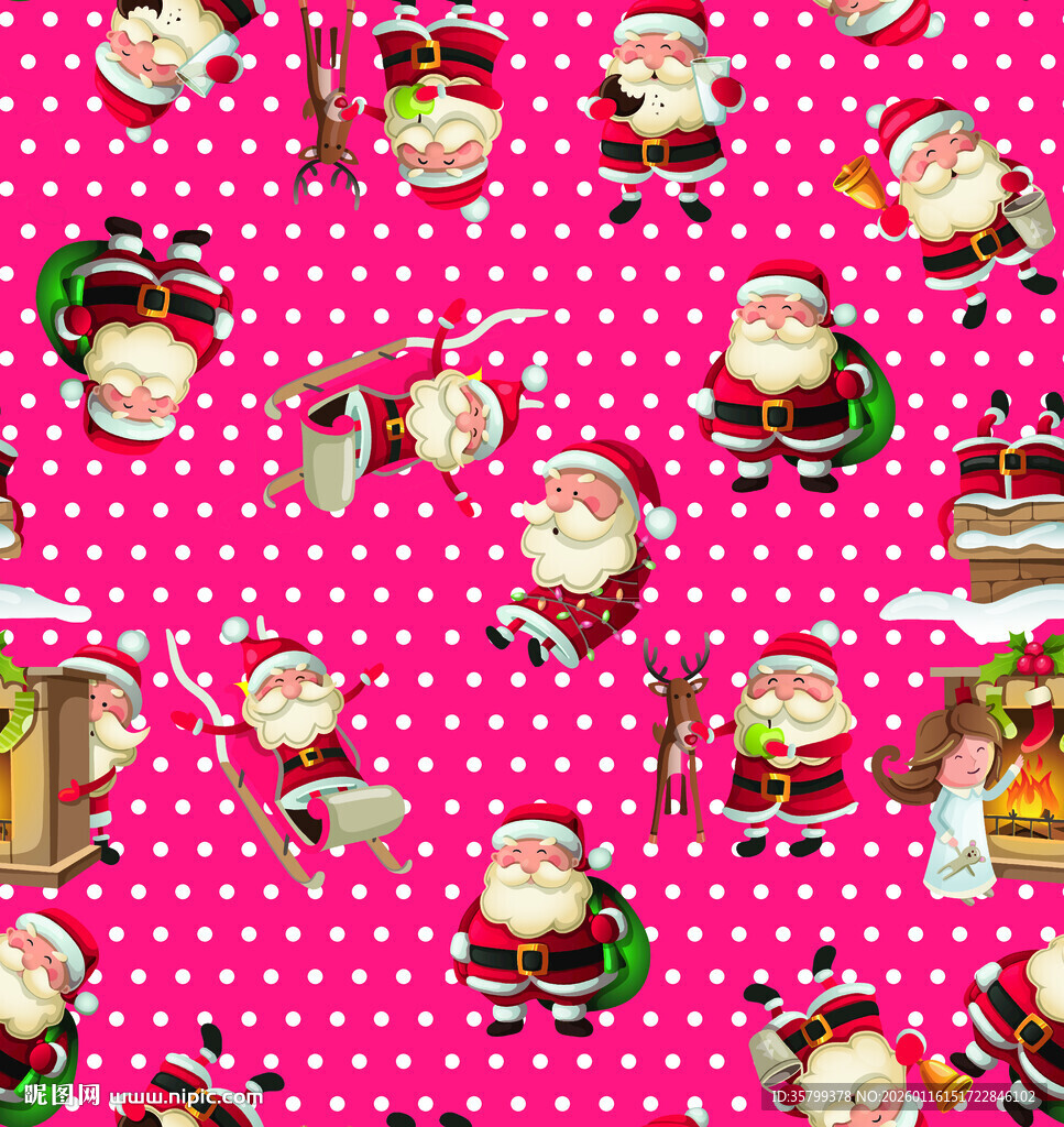 圣诞主题粉色波点圣诞老人图案
