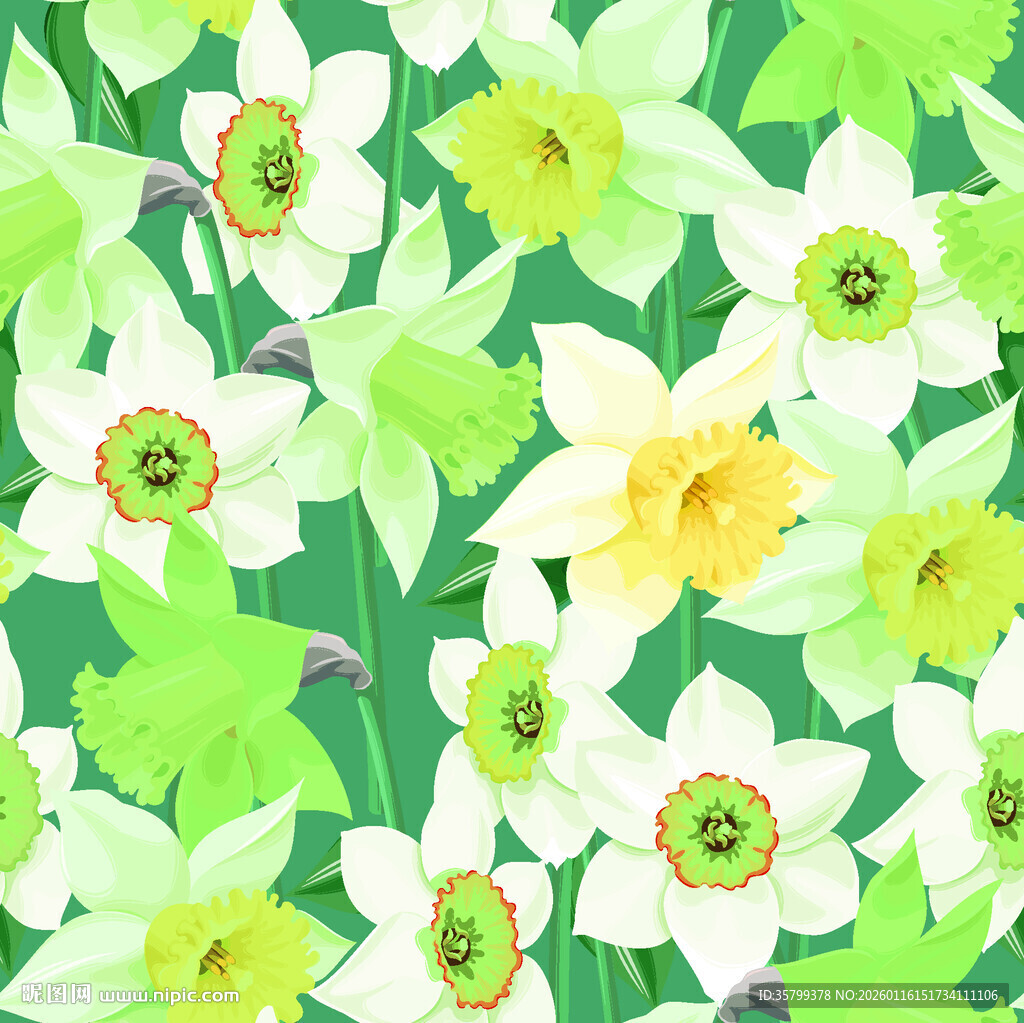 清新水仙花卉图案背景