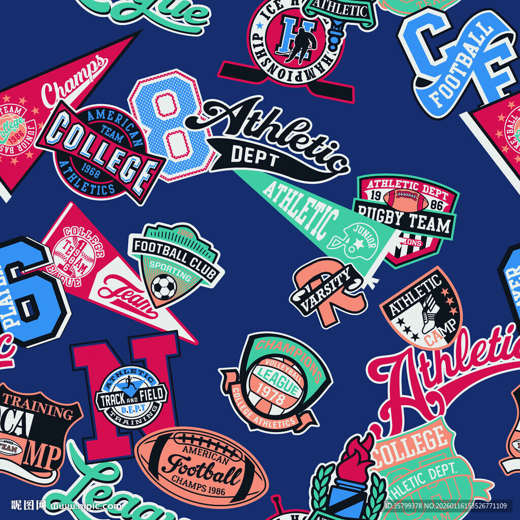 多彩复古风运动主题贴纸