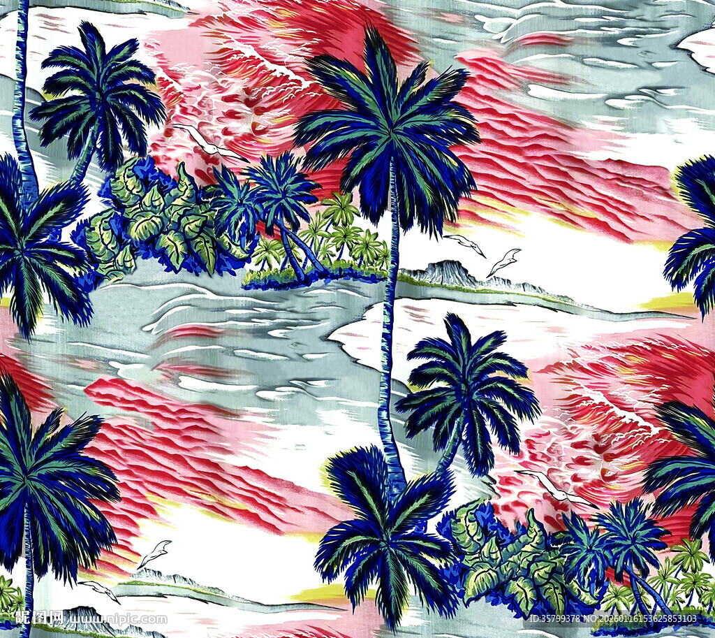 热带风情棕榈树图案印花