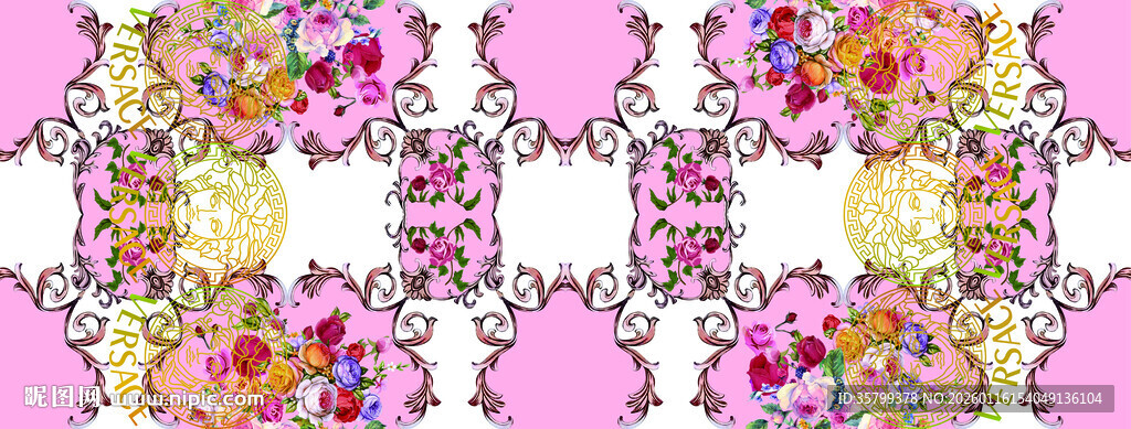 粉色花卉对称图案设计