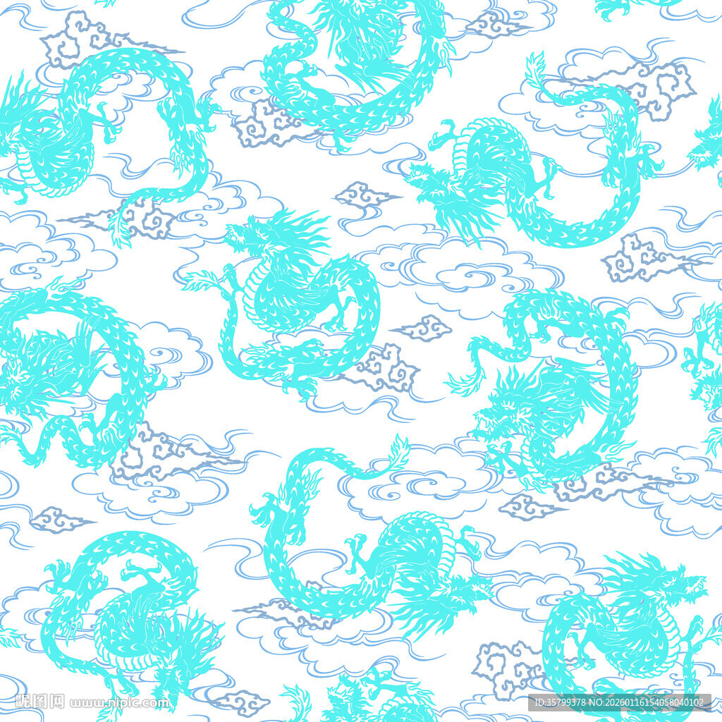 蓝白龙纹图案设计