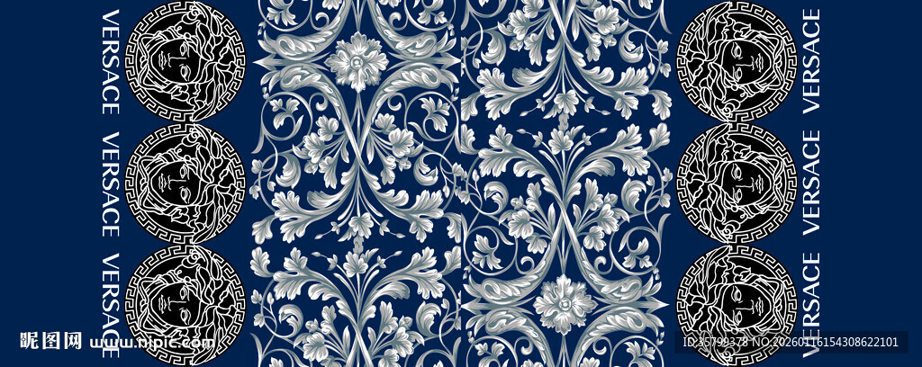 蓝白古典花纹图案设计