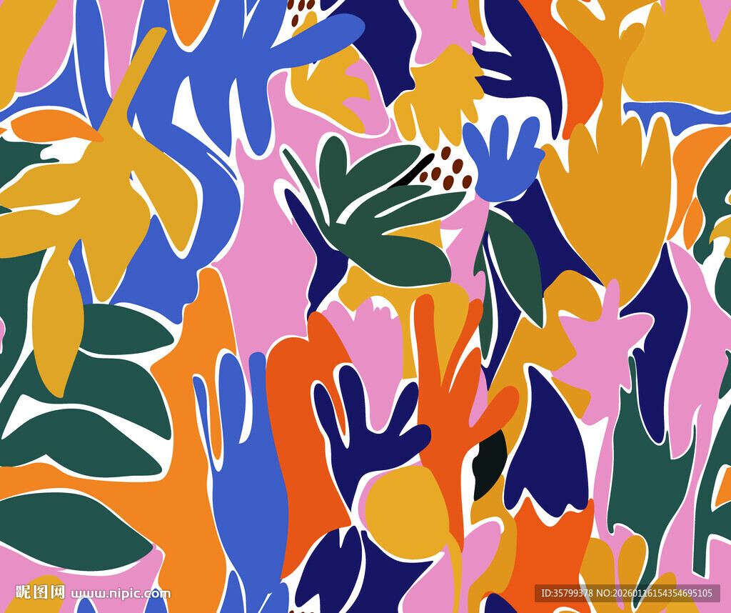 多彩热带植物抽象图案