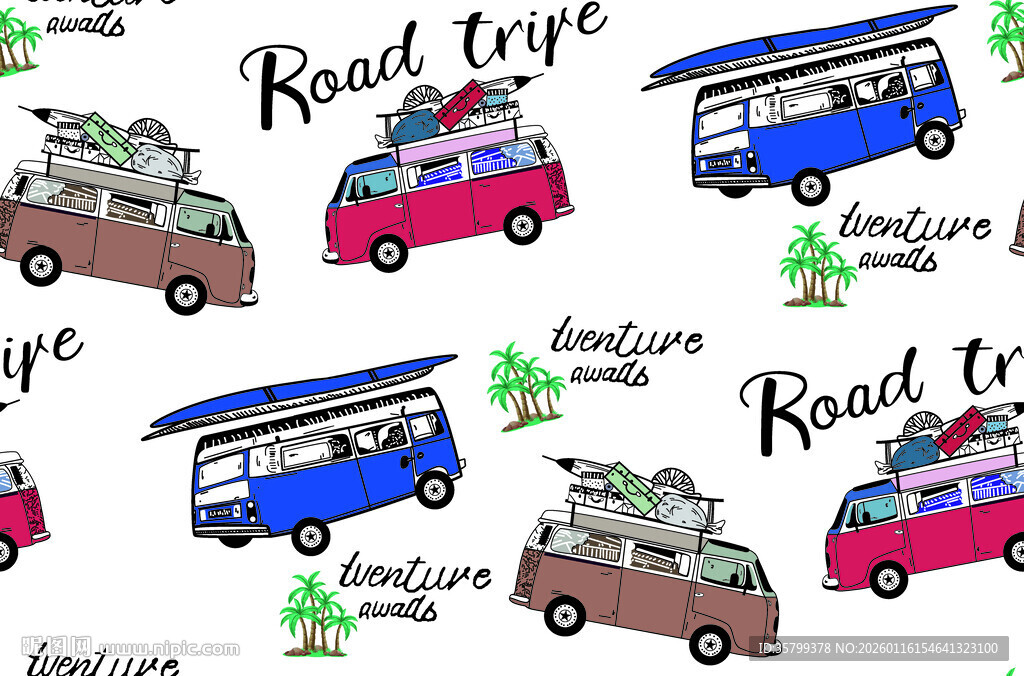 公路旅行主题图案设计