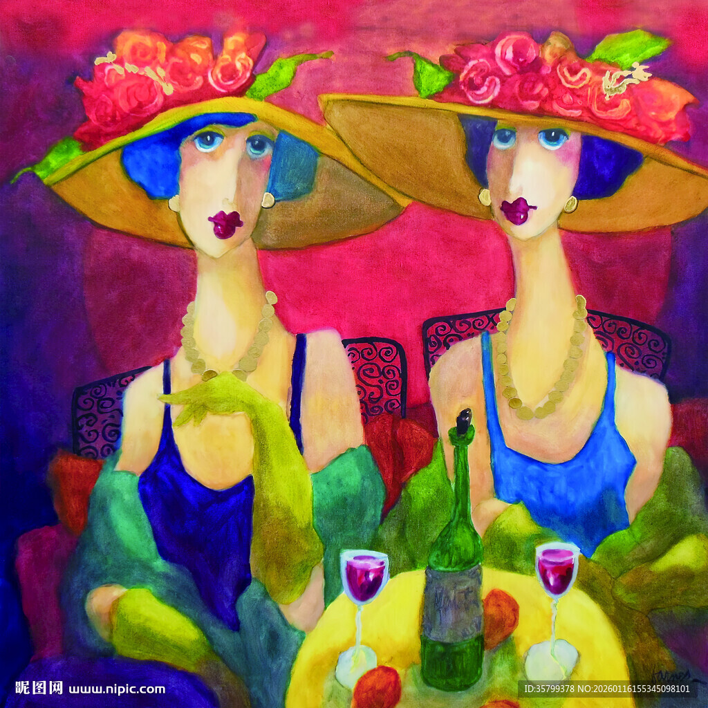 戴花帽的两位女士