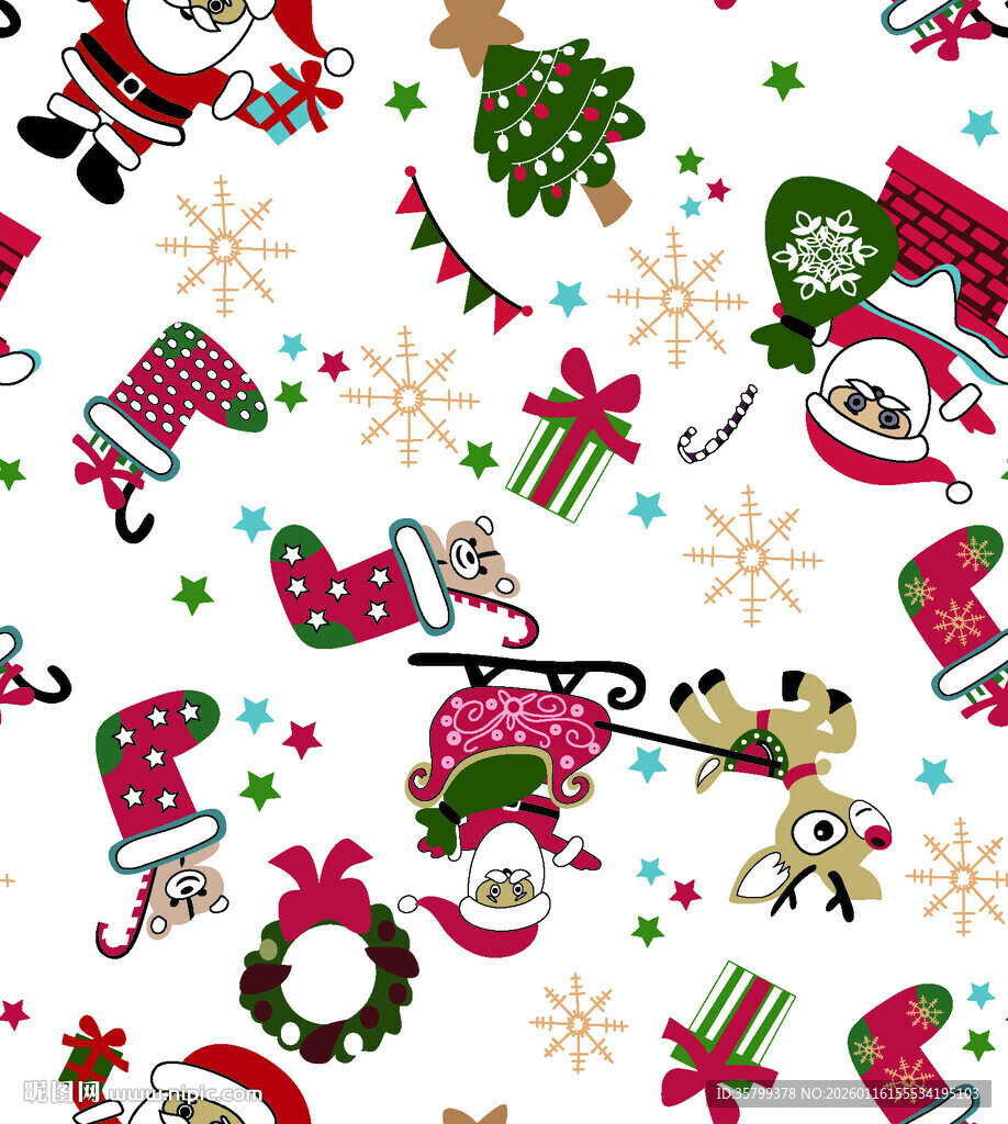 圣诞元素无缝图案背景