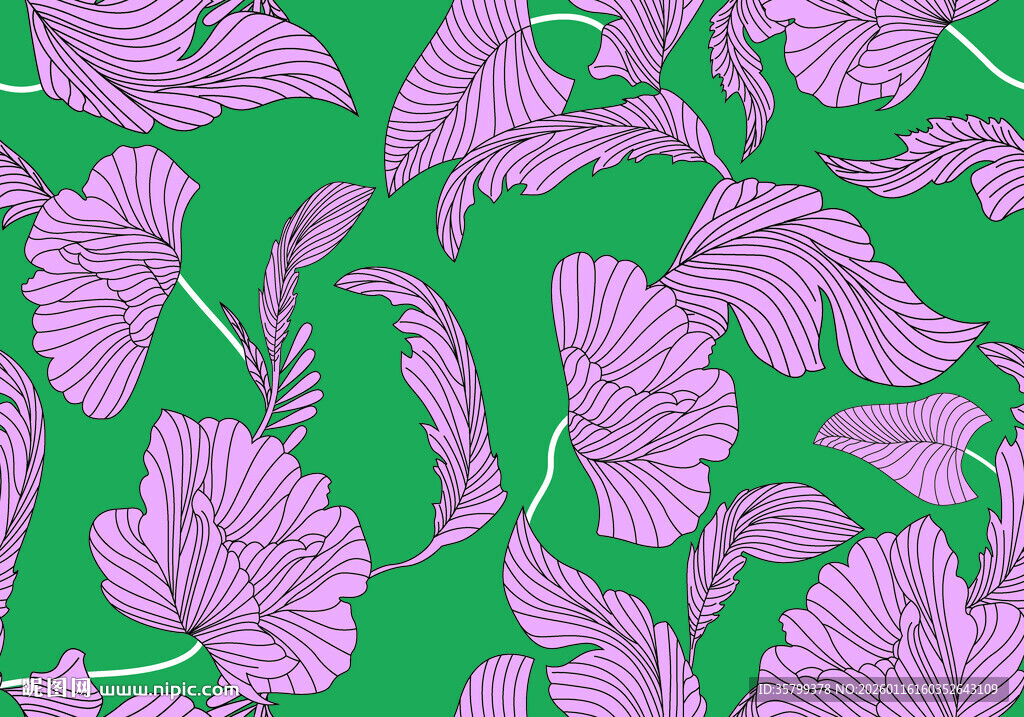 紫色叶片绿色背景图案