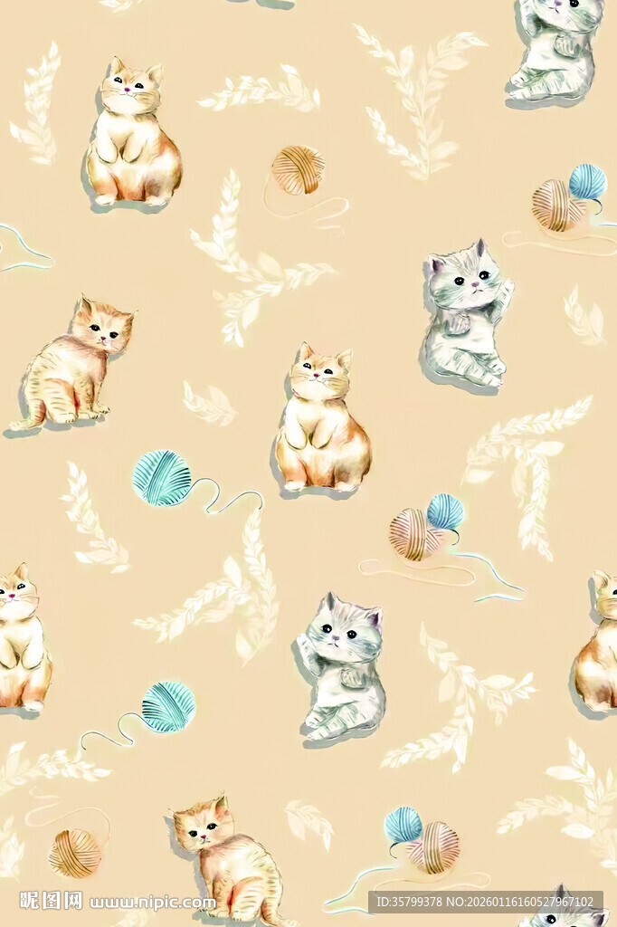 可爱猫咪图案背景纹理