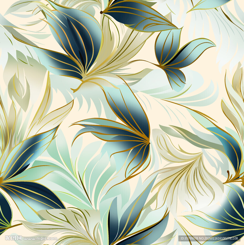 清新叶纹花卉图案背景