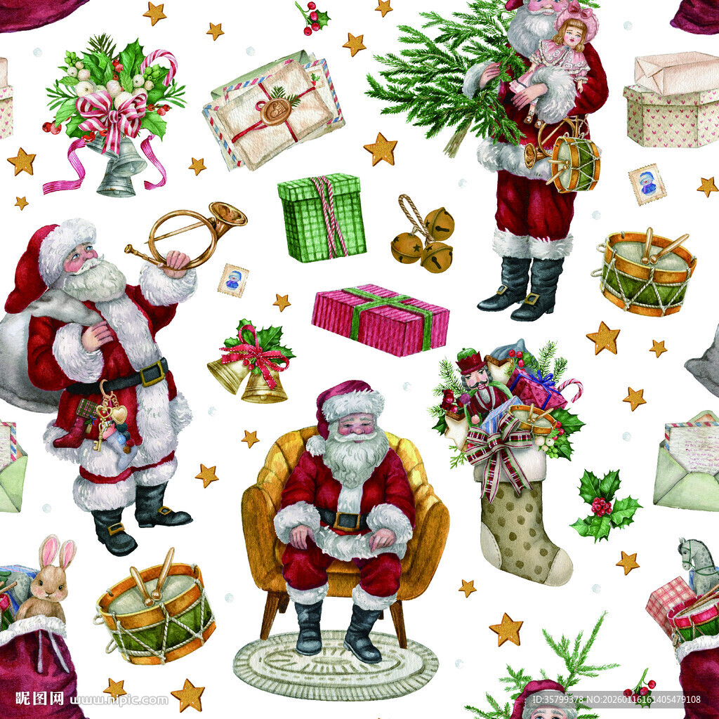 圣诞元素无缝图案设计