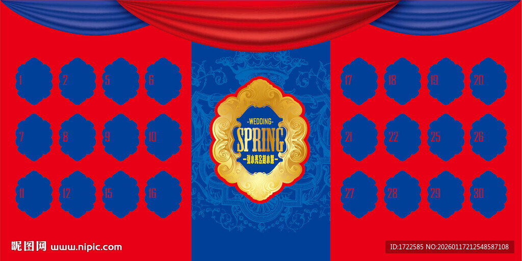 精美红蓝图案欧式古典婚礼座位背