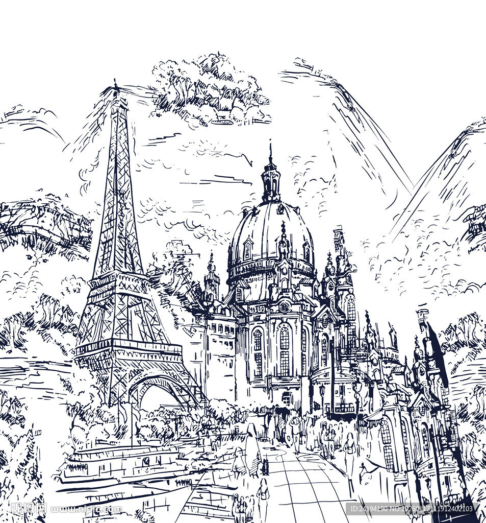 手绘世界著名建筑景观