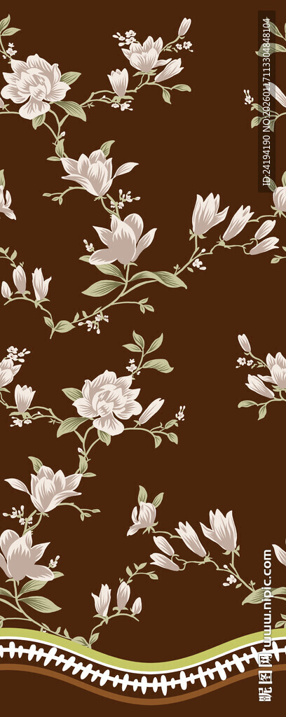 棕色底白花精美花卉图案
