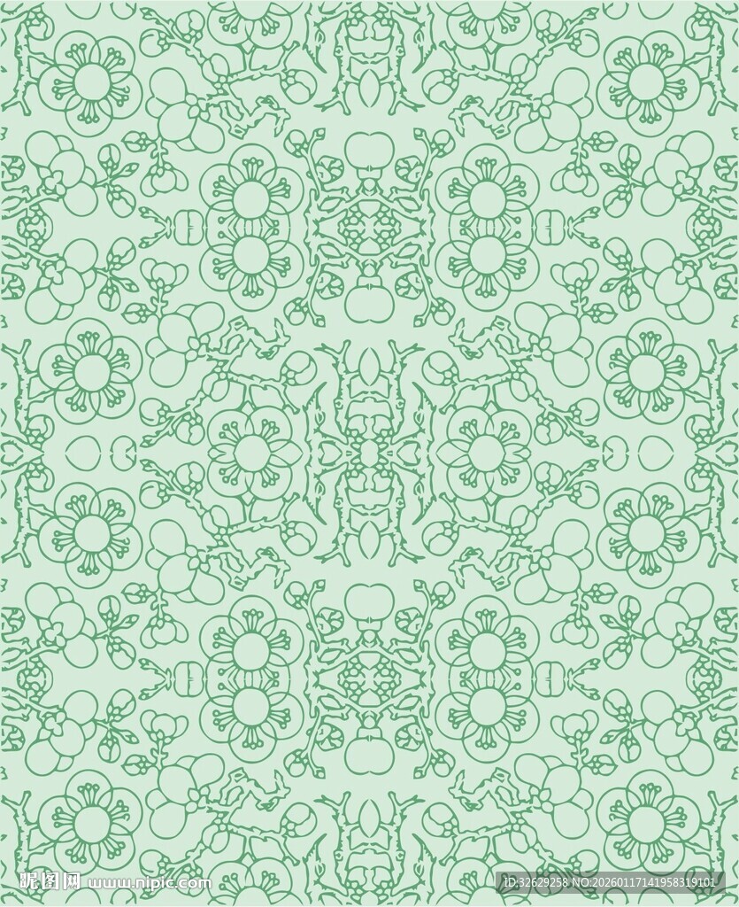 淡绿色几何花纹背景图案梅花纹