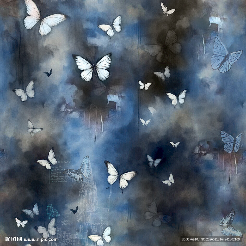 梦幻蓝调蝴蝶纷飞画面