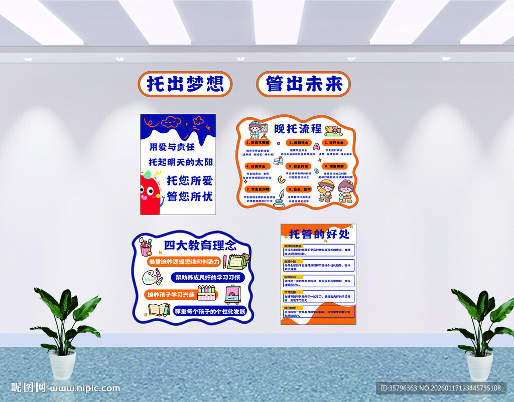 托管班 托育机构文化墙宣传展板