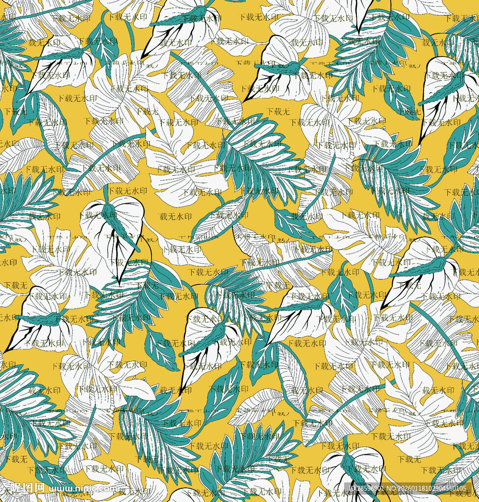 热带植物花卉无缝图案