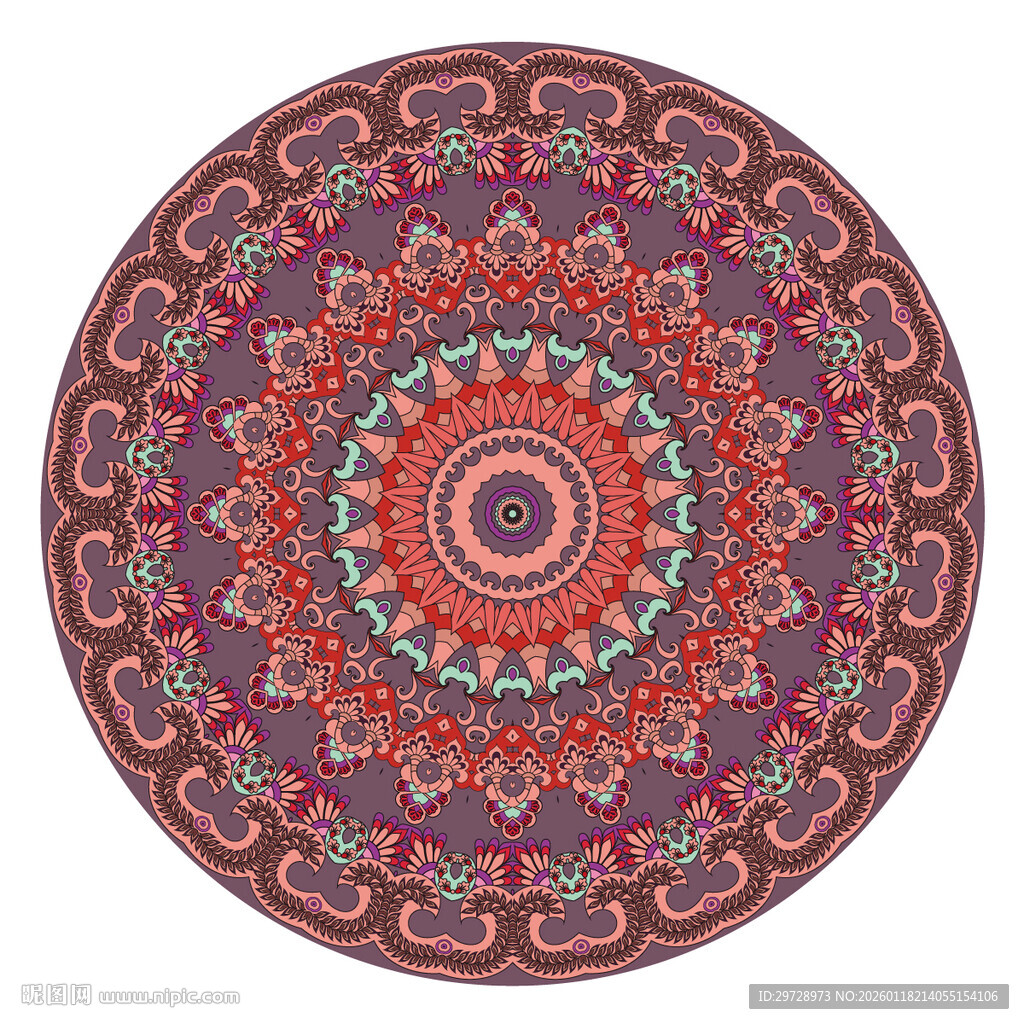 圆形民族风花纹装饰图案