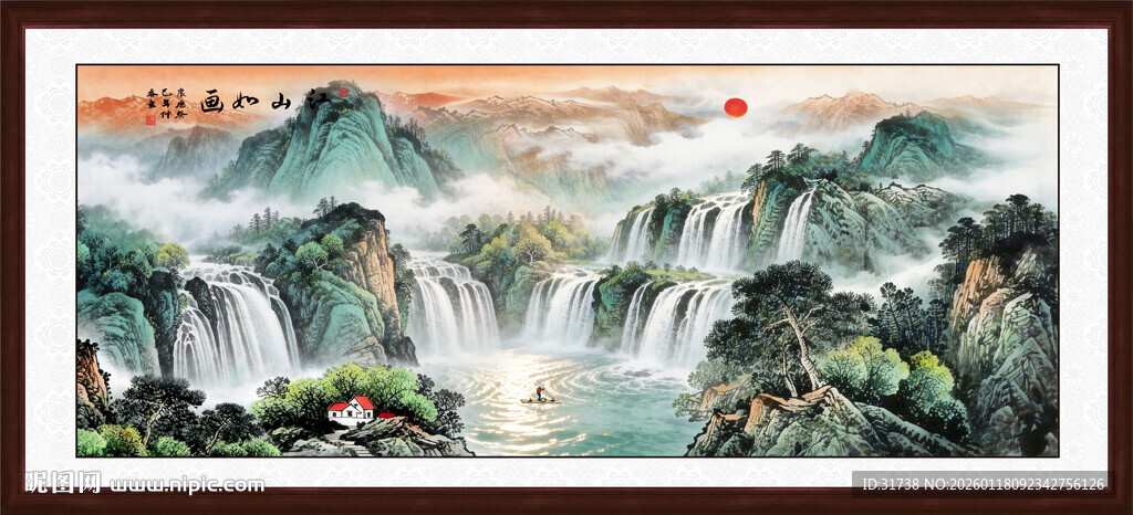 八方聚财山水画